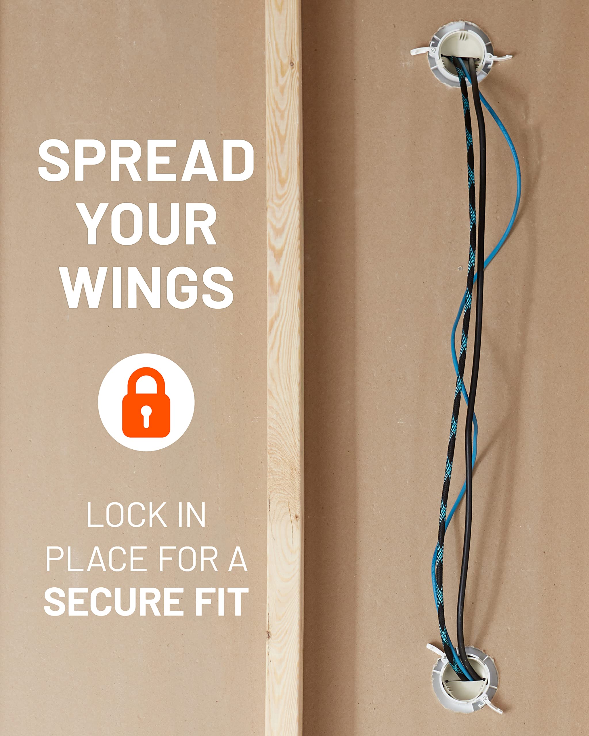 The corrected text is:

"Spread your wings. Lock in place for a secure fit."