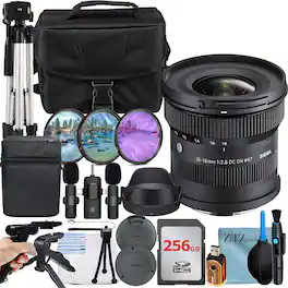 Sigma - 10-18mm f/2.8 DC DN Contemporary Lens for Sony E-Mount with 256GB Card + Case + ZeeTech Bundle - Black