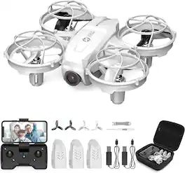 Bundle - Holy Stone - HS420 Indoor Camera Drone for Beginners with 1080p FPV, Full Guards and 3 Batteries - White
