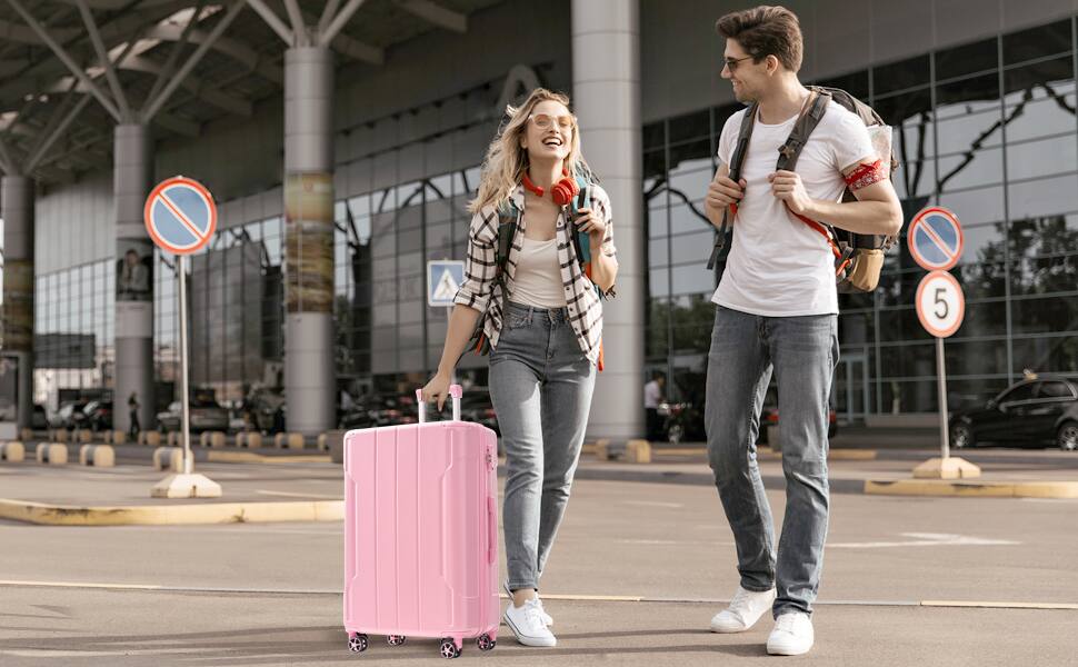 Alt View 7. Loheer - Loheer Hardshell Luggage 28 Inch Pink Checked Suitcase Lightweight ABS Expandable Spinner - Pink.