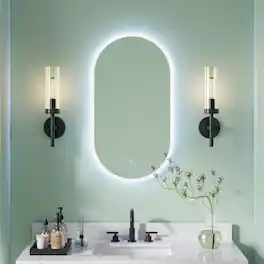 WELLFOR - 20 in x 36 in Oval LED Framed Bathroom Vanity Mirror with Anti-Fog &Dimmable, Wall-Mounted Bathroom LED Lighted Mirror - White