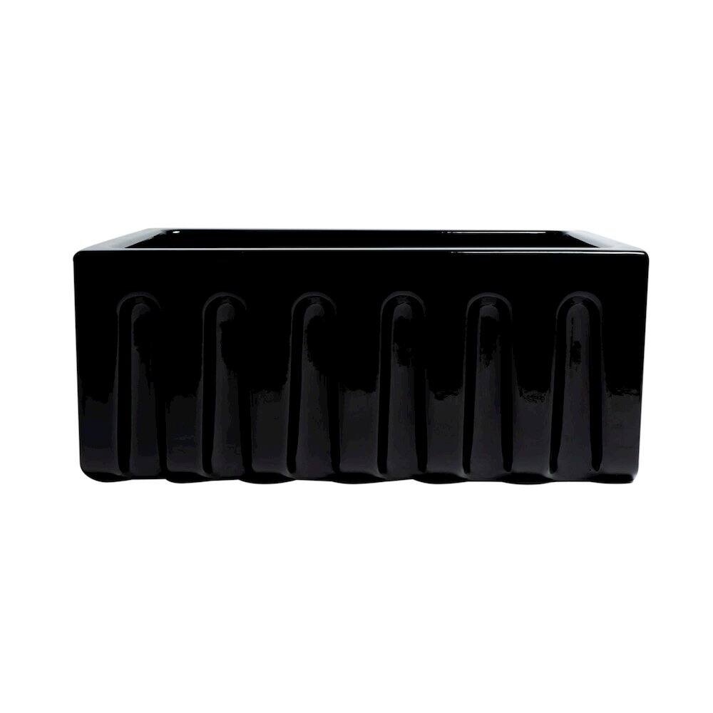 Alt View 1. Alfi - ALFI brand 24 Black Gloss Reversible Smooth / Fluted Single Bowl Fireclay Farm Sink - Black Gloss.