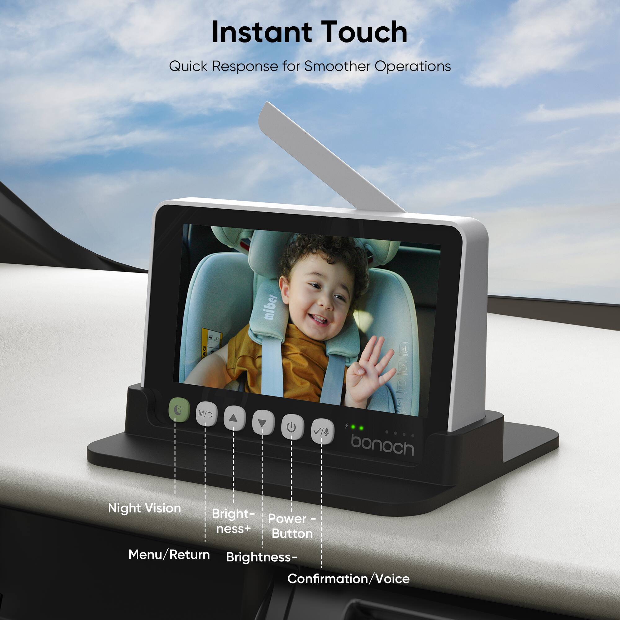 Instant Touch Quick Response for Smoother Operations bonoch Night Vision Brightness+ Button Menu/Return Brightness- Confirmation/Voice Power Button