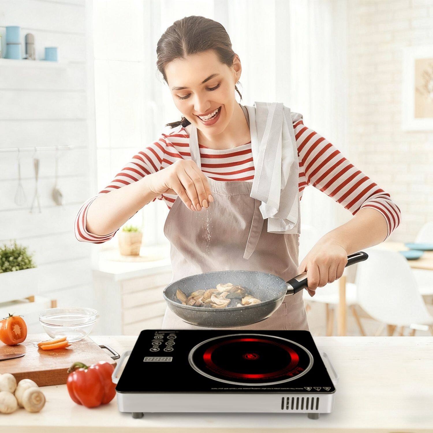 Angle. Mirfee - 3500W Single Burner Cooktop, 4 Preset Modes, Glass Surface for Camper/Dorm Use - Black.