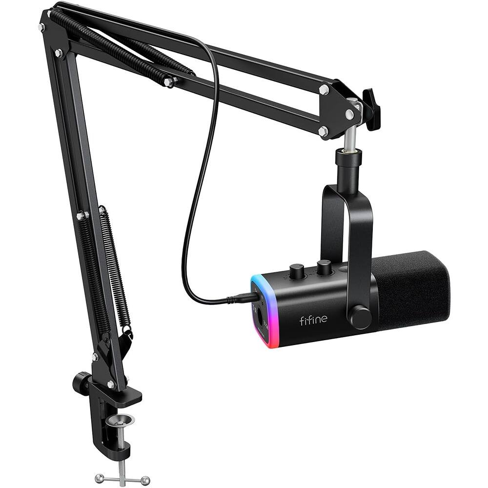 Front. MOSZAR LLC - USB Gaming Microphone – RGB Dynamic Mic with Mute & Boom Arm for PC/Streaming.