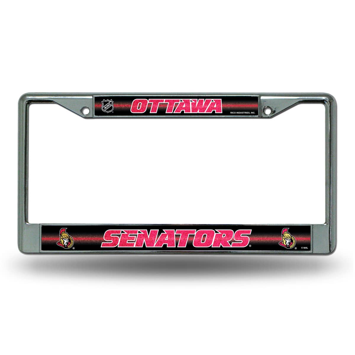 Rico Industries - Ottawa Senators Standard Size Chrome License Plate Frame - It Sparkles - Multi