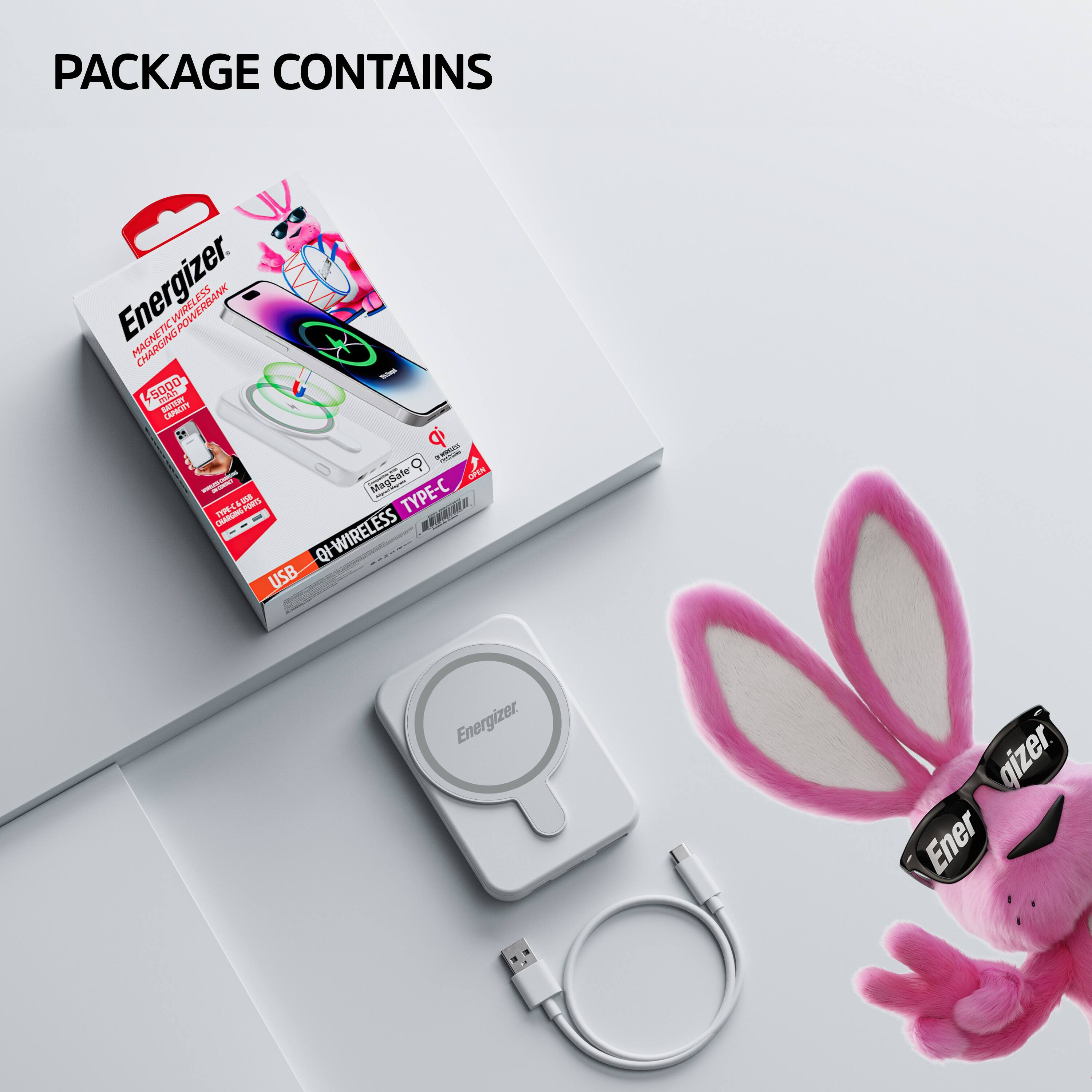 PACKAGE CONTAINS

Energizer

MAGNETIC WIRELESS CHARGING POWER BANK

7,500 mAh

USB

WIRELESS TYPE-C

Energizer

Energizer