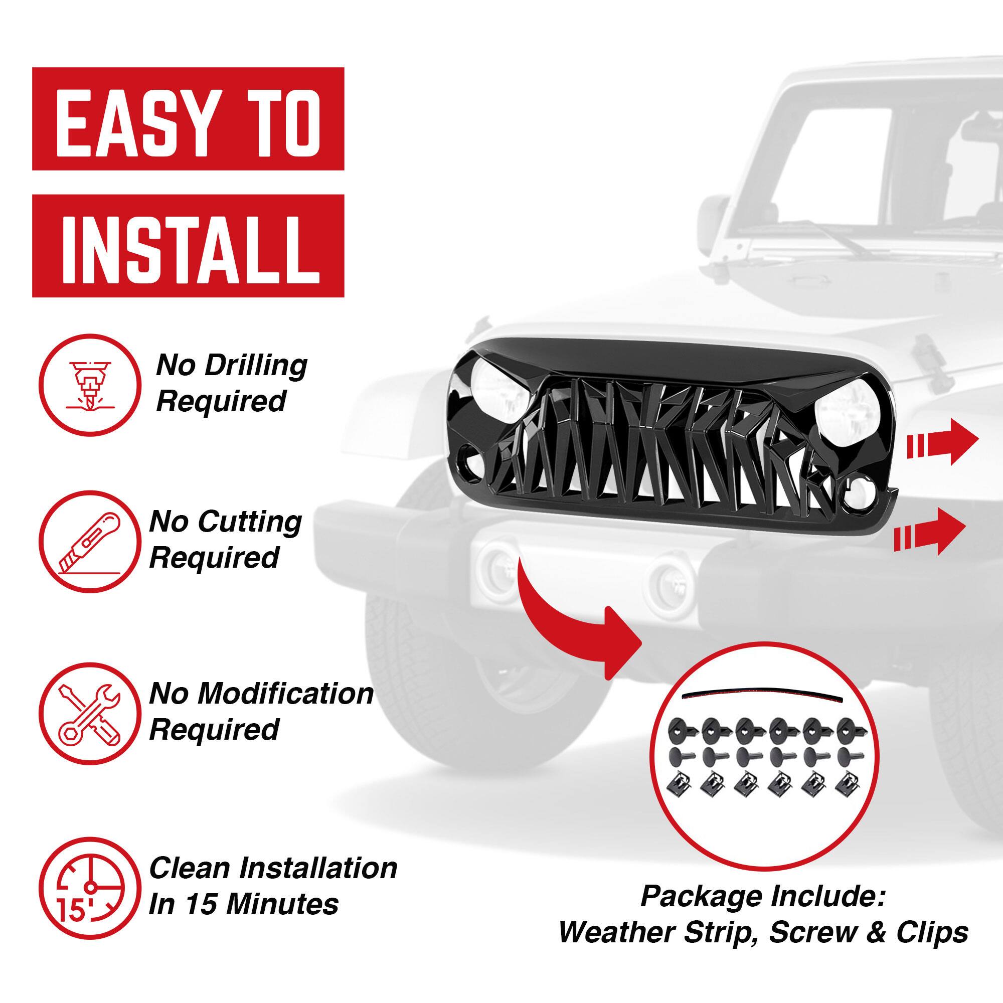 EASY TO INSTALL

- No Drilling Required
- No Cutting Required
- No Modification Required
- Clean Installation In 15 Minutes

Package Include:
Weather Strip, Screw & Clips