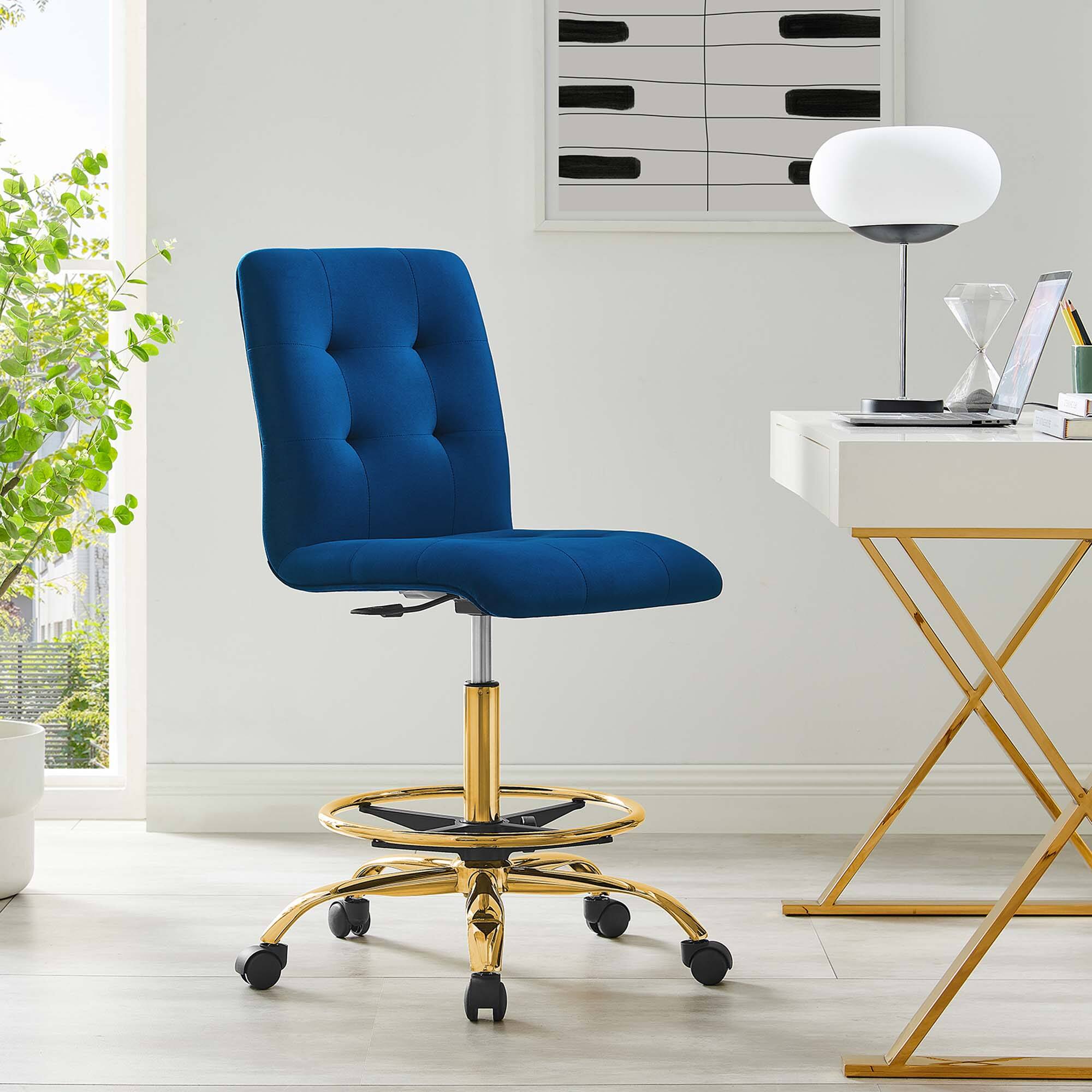 Alt View 4. Modway - Prim Armless Performance Velvet Drafting Chair by Modway - Blue.
