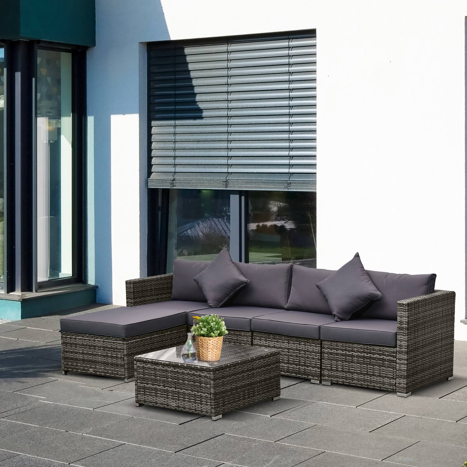 Alt View 1. Outsunny - 6 Piece Patio Furniture Set Outdoor Wicker Conversation Set All Weather PE Rattan Sectional Sofa Set with Ottoman - Mixed Gray, Gray.