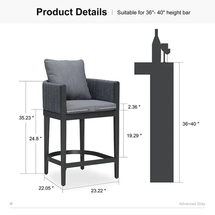 Product Details | Suitable for 36"- 40" height bar

- 35.23"
- 24.8"
- 22.05"
- 23.22"
- 2.36"
- 19.29"
- 36~40"

Advanced Gray