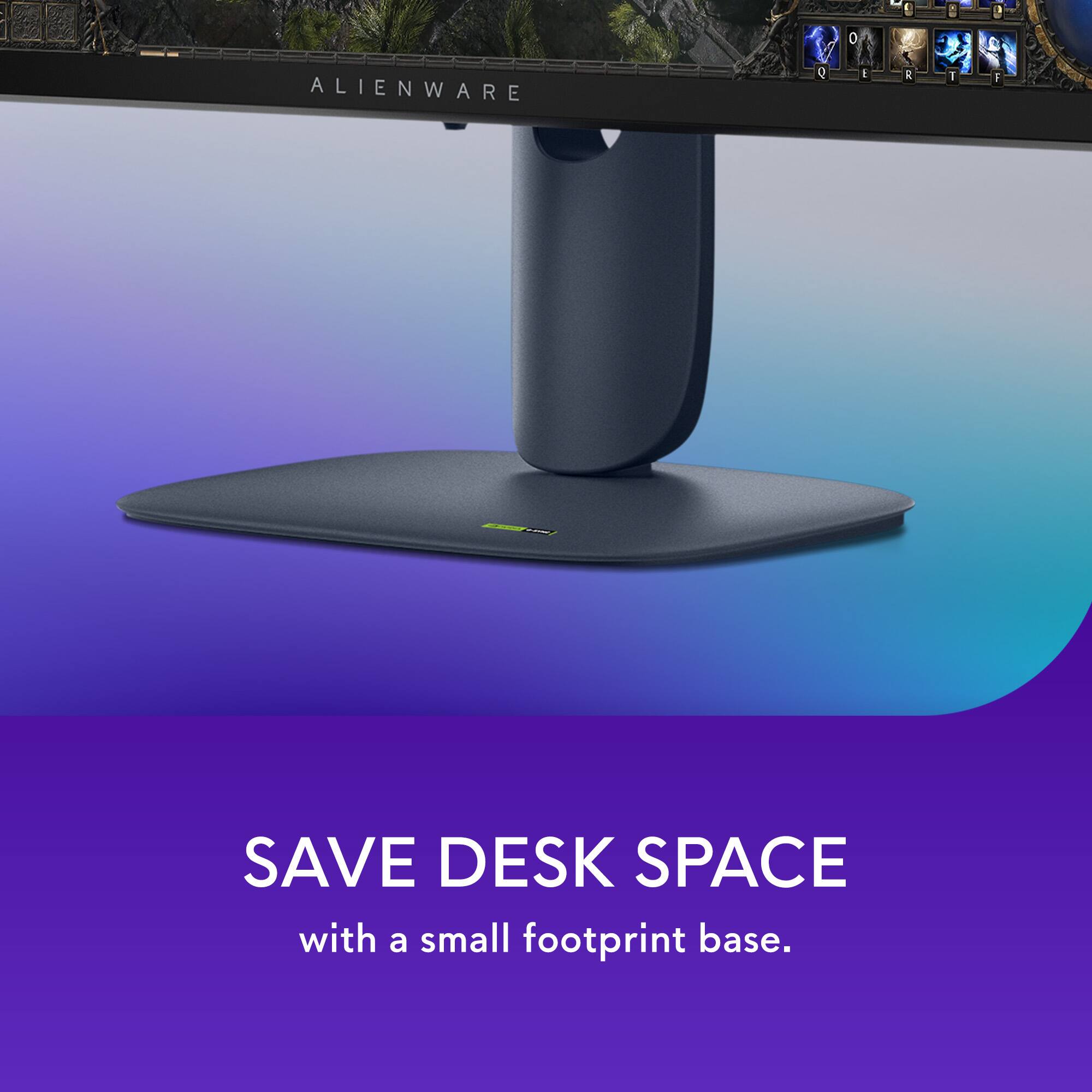 Save desk space with a small footprint base.