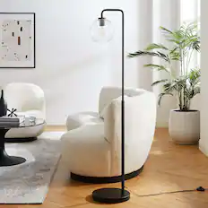 Front. Modway - Silo Glass Globe Glass and Metal Floor Lamp by Modway - Black.