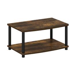 FurniFact - Wooden TV stand, Amber Pine, black finish, no tools required, 2-tier design - Brown black