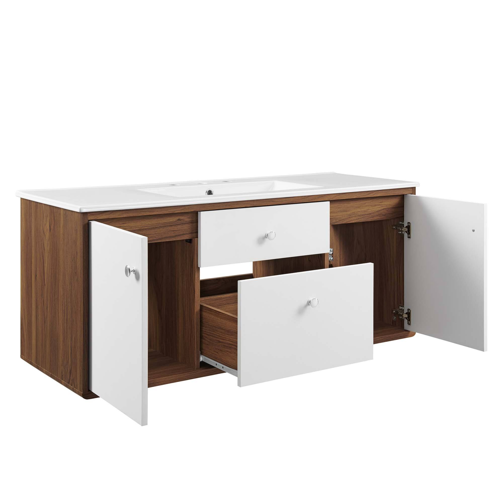 Alt View 5. Modway - Transmit Wall-Mount Bathroom Vanity Basin Included - Walnut White.
