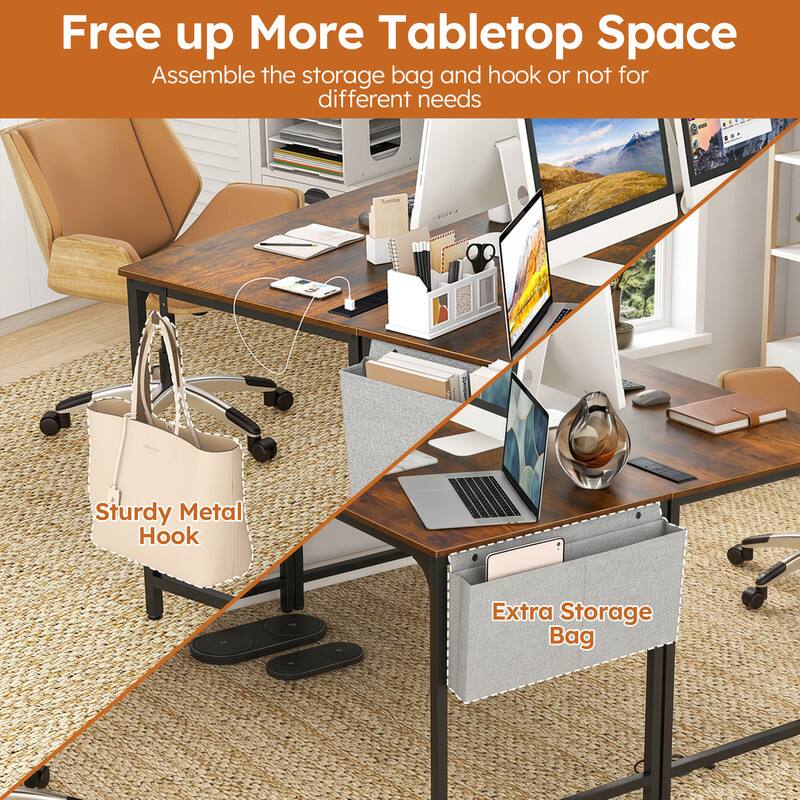 Free up More Tabletop Space  
Assemble the storage bag and hook or not for different needs  
Sturdy Metal Hook  
Extra Storage Bag