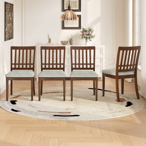 Angle. LUCKY ONE - Assembled Scandinavian Dining Chair Set of 2 Curved Wood Back with Gray Fabric Seat - Brown.