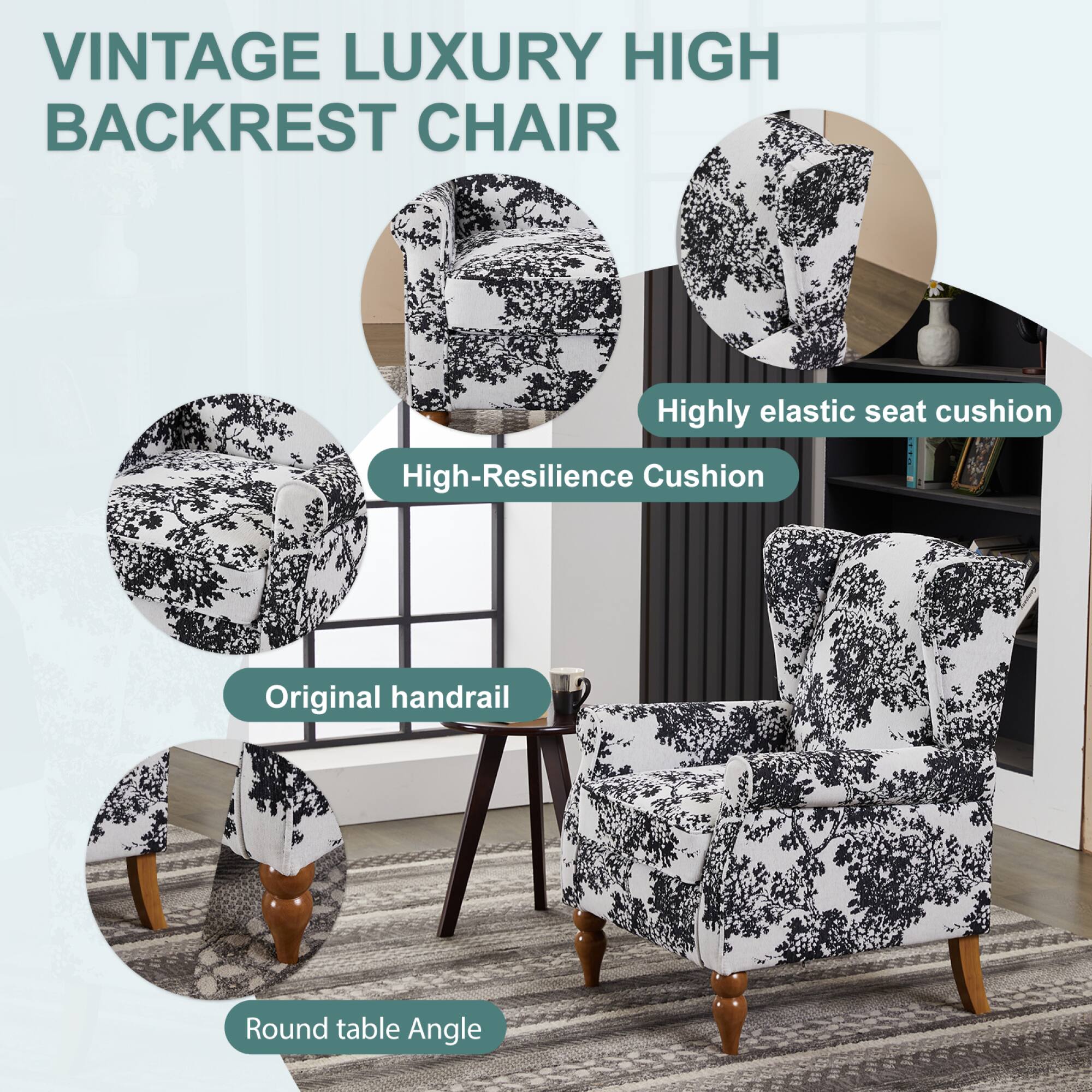 VINTAGE LUXURY HIGH BACKREST CHAIR

- Highly elastic seat cushion
- High-Resilience Cushion
- Original handrail
- Round table Angle