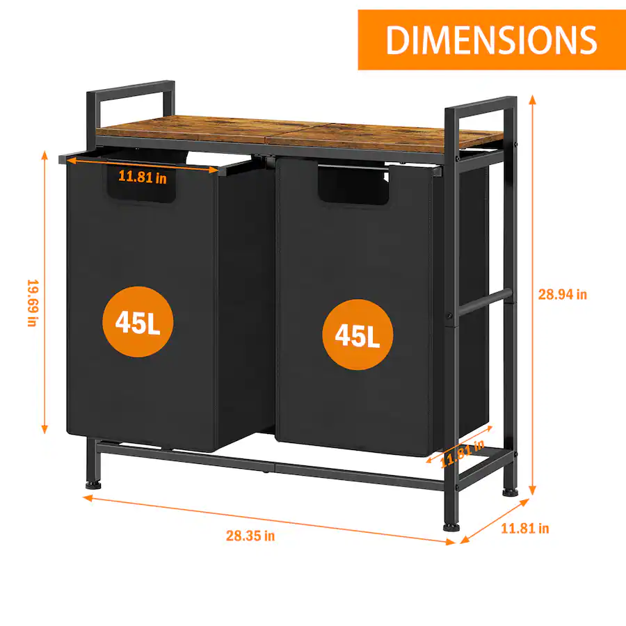 Obby Frame Oumilen 2 Compartment Laundry Hamper with Wood Top – Black Fabric ...