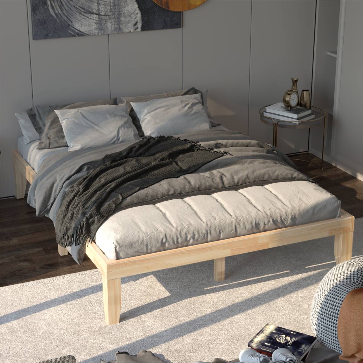 Alt View 1. Costway - Costway Queen Size 14" Wooden Bed Frame Mattress Platform Wood Slats Support - Natural.