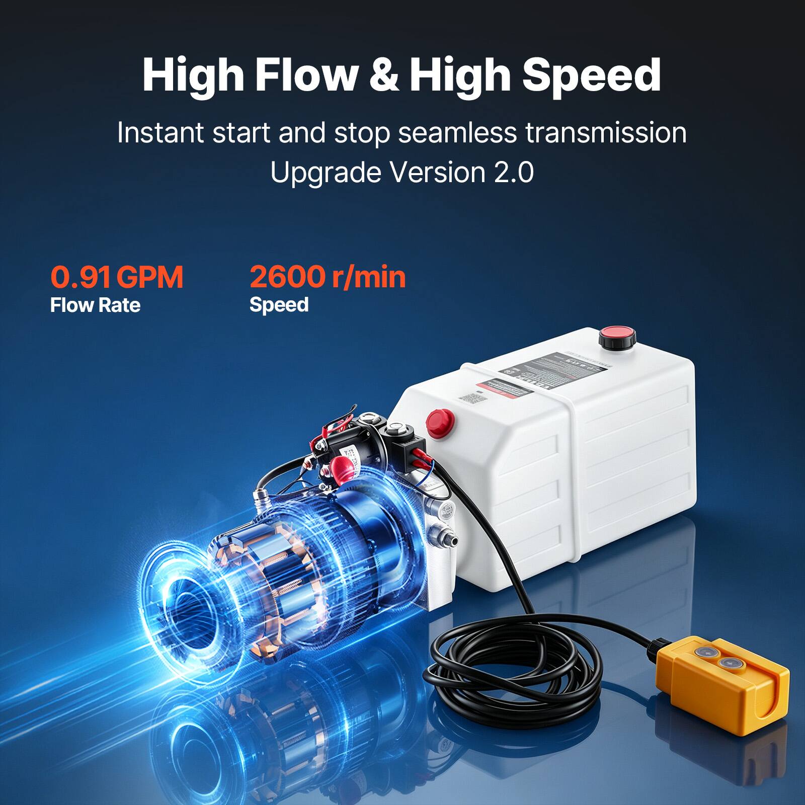 High Flow & High Speed  
Instant start and stop seamless transmission  
Upgrade Version 2.0  

0.91 GPM Flow Rate  
2600 r/min Speed