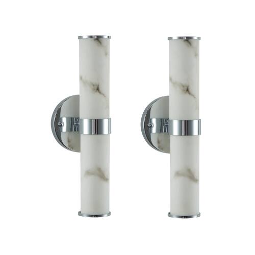 Alt View 4. LUCKY ONE - Resin Imitation Marble Wall Sconce Set of 2, Chrome Frame Vertical Light for Bathroom Hallway - Chrome.