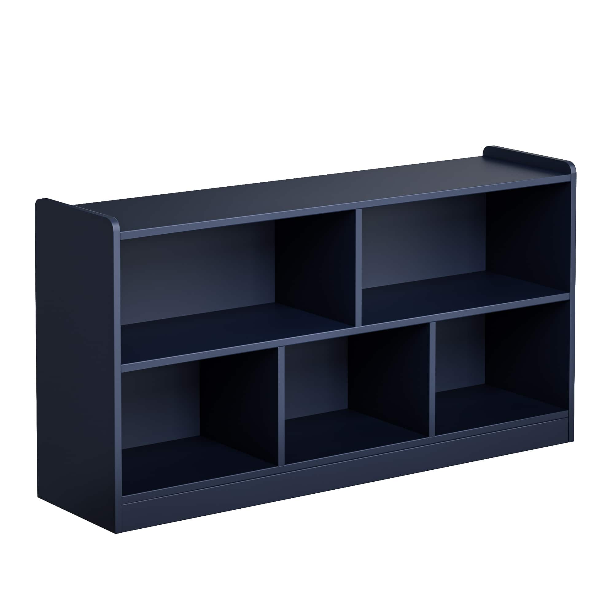TinyHomie - Wooden Storage Cabinet with 5 Sections, Kids Bookshelf and Toy Organizer for Nursery, Playroom and Classroom - Navy Blue