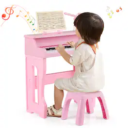 Gymax - 37-Key Music Piano Keyboard Kids Learning Toy Instrument w/ Microphone - Pink