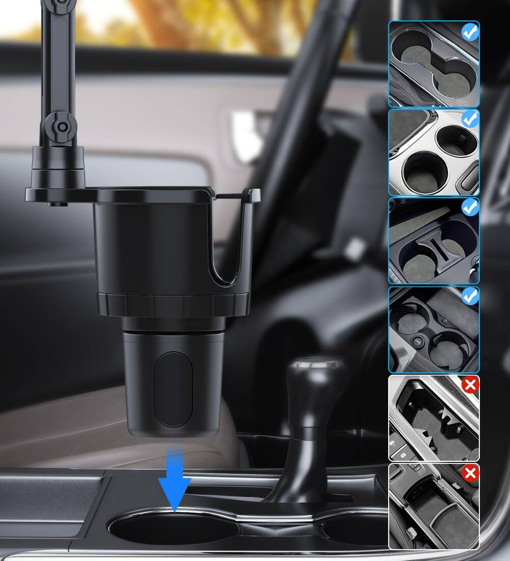 Alt View 6. TECH SAFARI - Cup Holder Phone Tablet Mount 1 Car With Expander Long Arm For 360 rotation Compatible Ipad All Smartphones - Default.