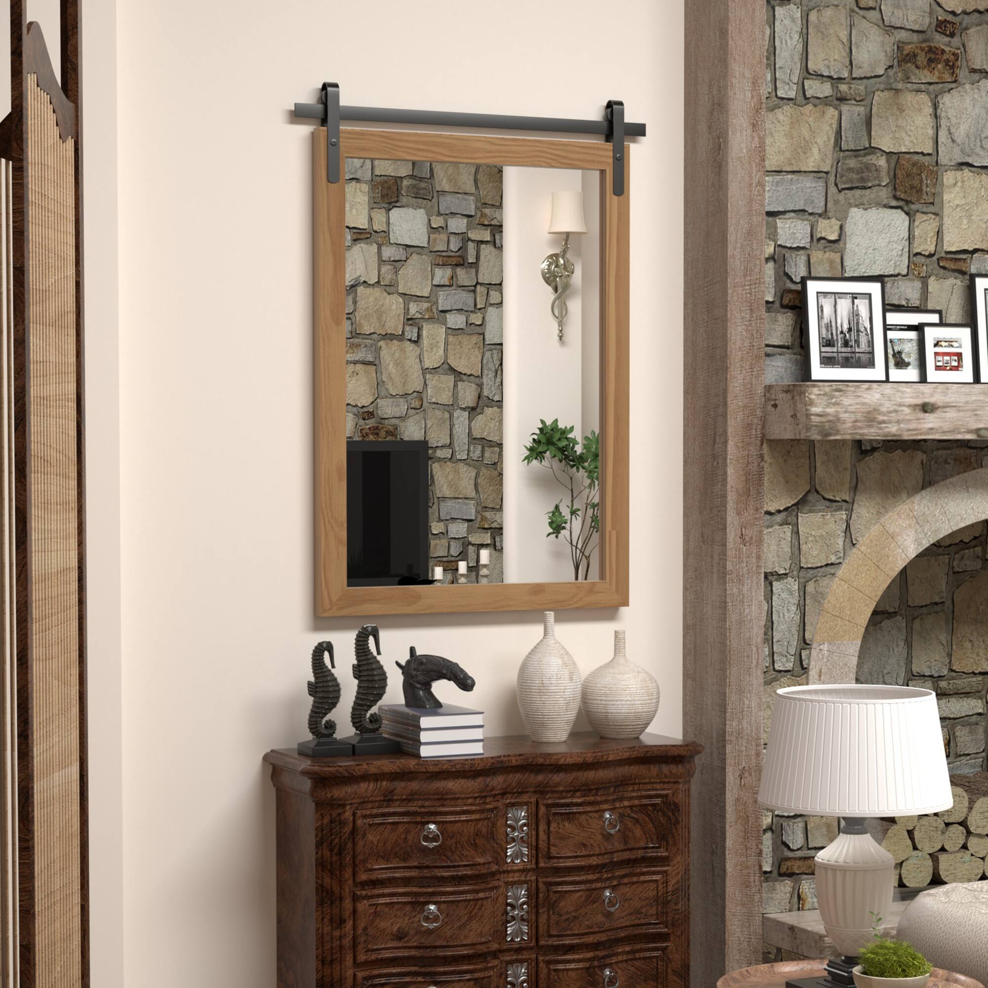 Left. PAIHOME - Wood Wall Mirror Waterproof Modern Farmhouse Accent Rectangular Bathroom Mirror Bedroom Living Room Decor Mirror - Brown - 18"x26".