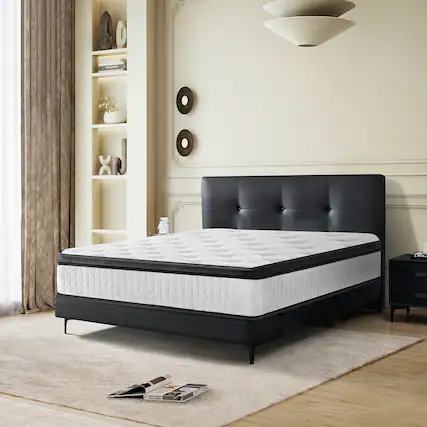 Front. Chateau Abodes - 12'' Full Size Hybrid Mattress, Diamond Innerspring & Cooling Gel Memory Foam for Pressure Relief & Motion Isolation - White+Black.