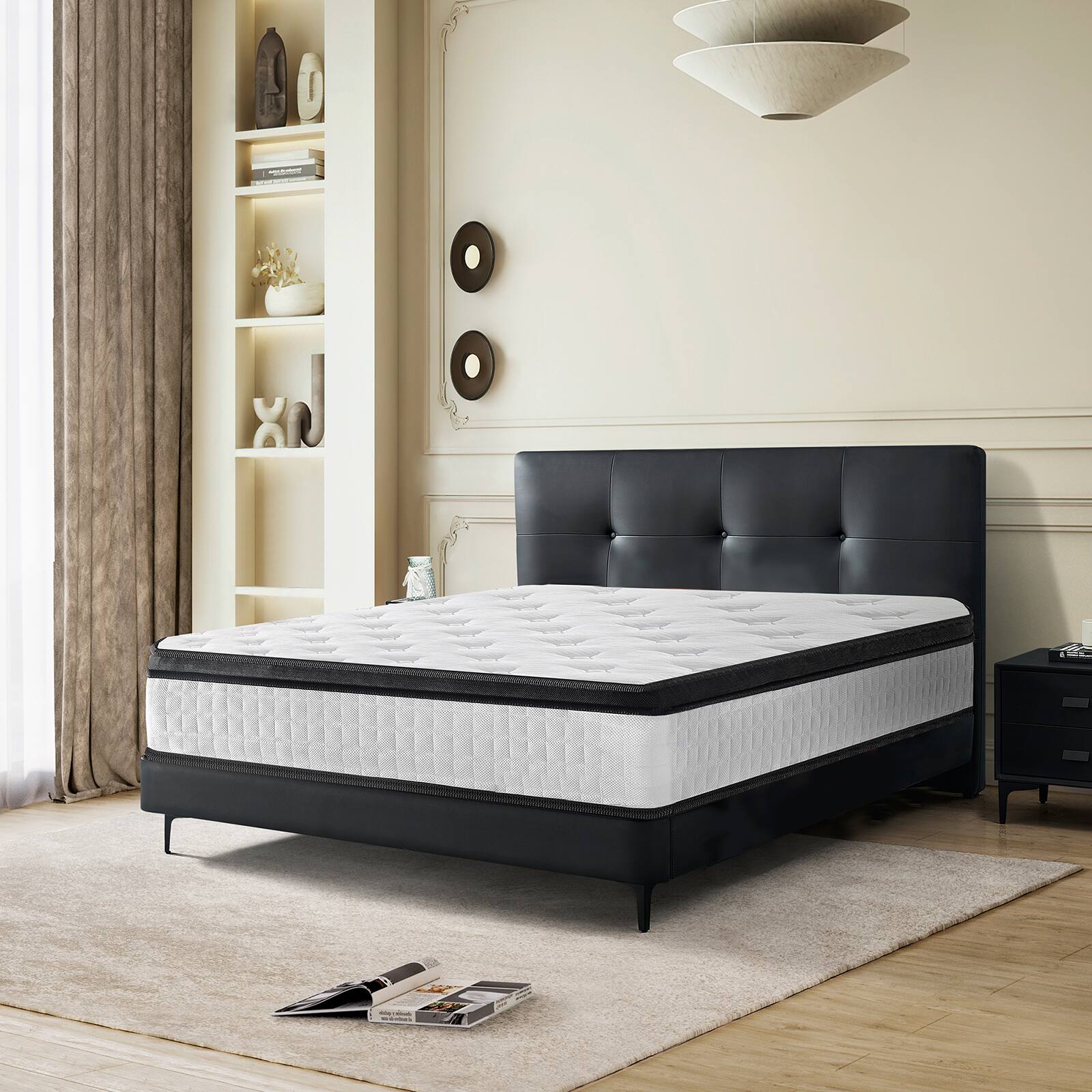 Front. Chateau Abodes - 12'' Full Size Hybrid Mattress, Diamond Innerspring & Cooling Gel Memory Foam for Pressure Relief & Motion Isolation - White+Black.