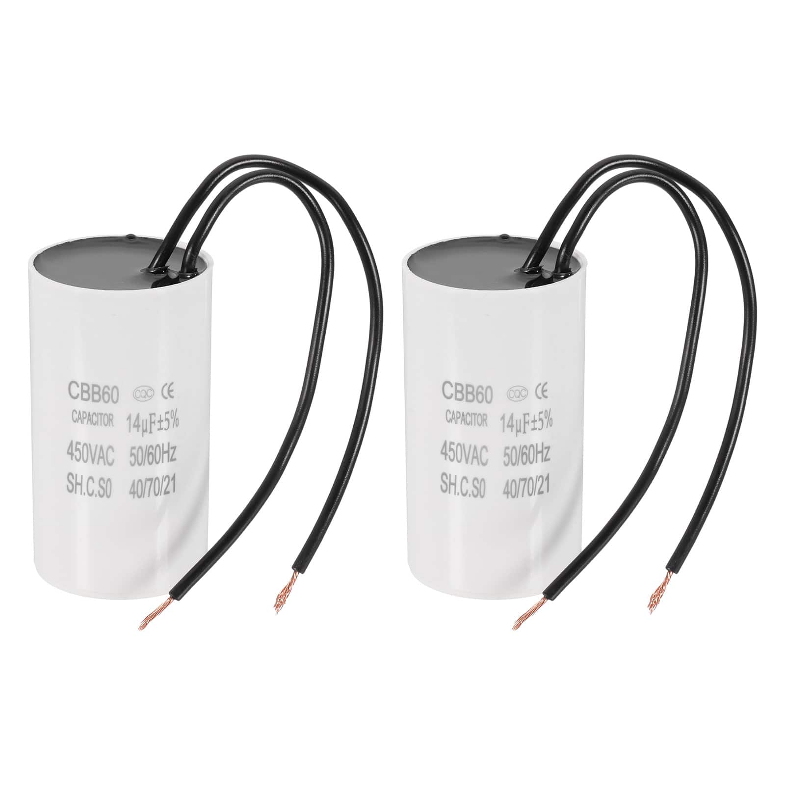 Unique Bargains - 2pcs 14uF CBB60 Running Capacitor, AC 450V 2 Wires 50/60Hz for Refrigerators, Washing Machines, Water Pumps - White price history on PriceWatchPro