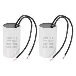 Unique Bargains - 2pcs 14uF CBB60 Running Capacitor, AC 450V 2 Wires 50/60Hz for Refrigerators, Washing Machines, Water Pumps - White