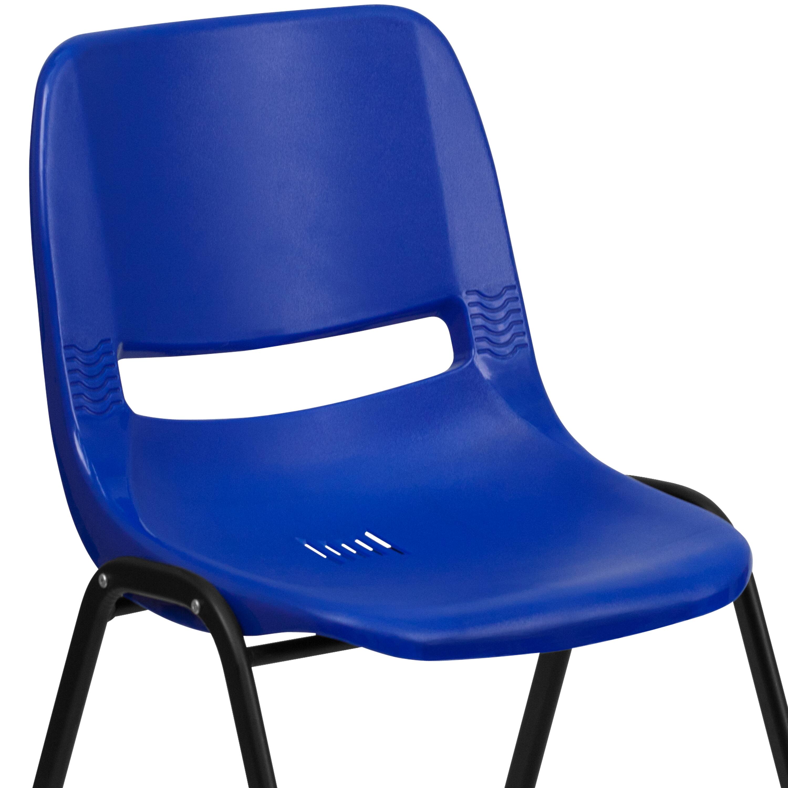 Alt View 9. Emma + Oliver - Ergonomic Kid's Shell Stack Chair - 12" Seat Daycare Home School - Navy Plastic/Black Frame.
