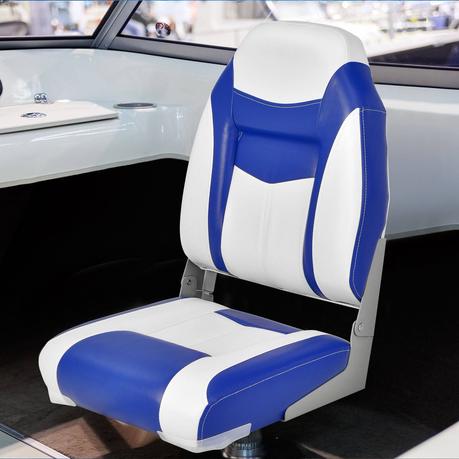 Alt View 1. Costway - Costway 2 Pack High Back Folding Boat Seats with Sponge Cushion & Flexible Hinges - Blue.