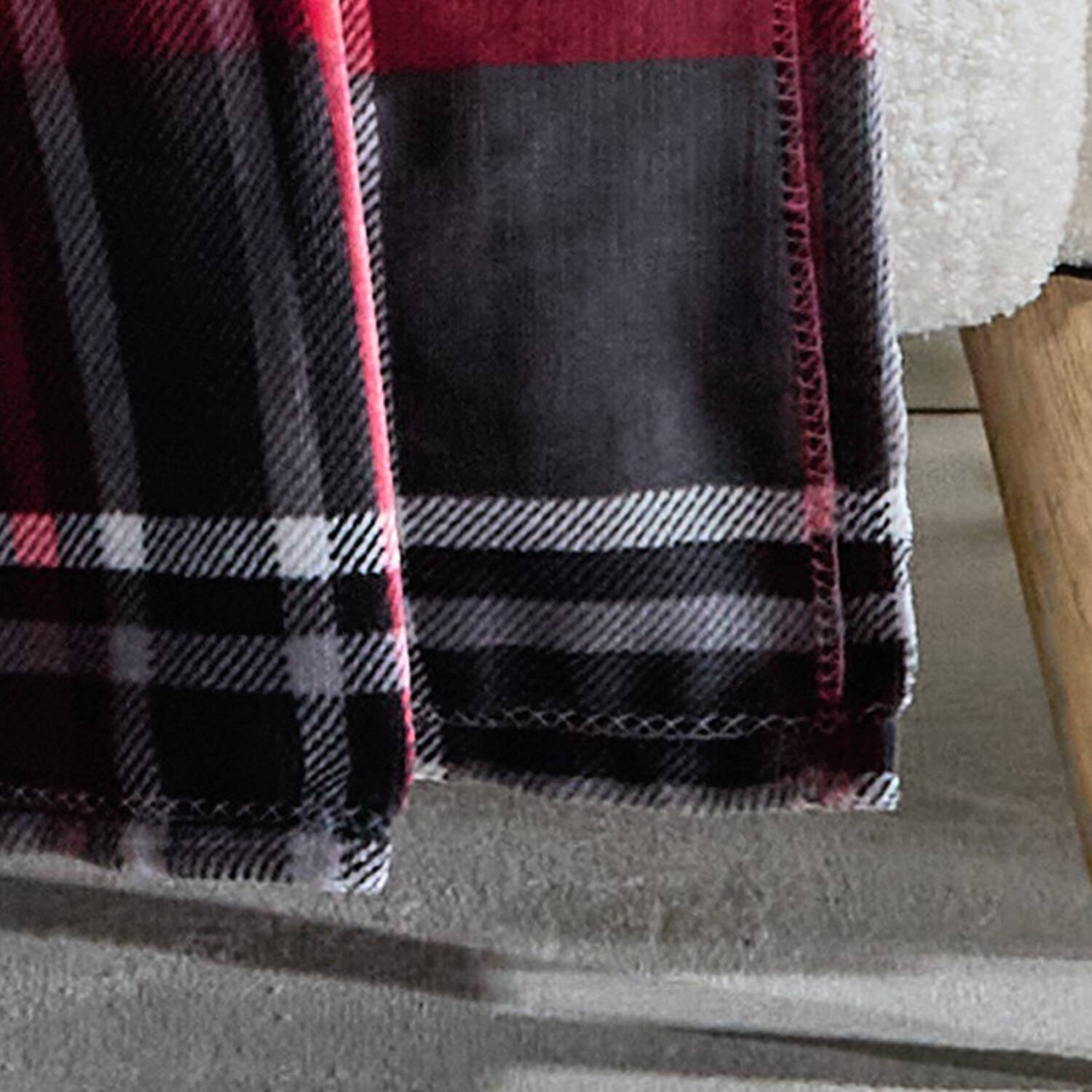 Back. Plazatex - Plazatex Midnight Plaid 100% Polyester Lightweight Reversible Throw Blanket 50" x 60" Red Black - Red - Black.