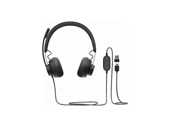 Front. Logitech - Logitech Zone Wired 2 Noise-Canceling Headset (UC) - Off-white - White.