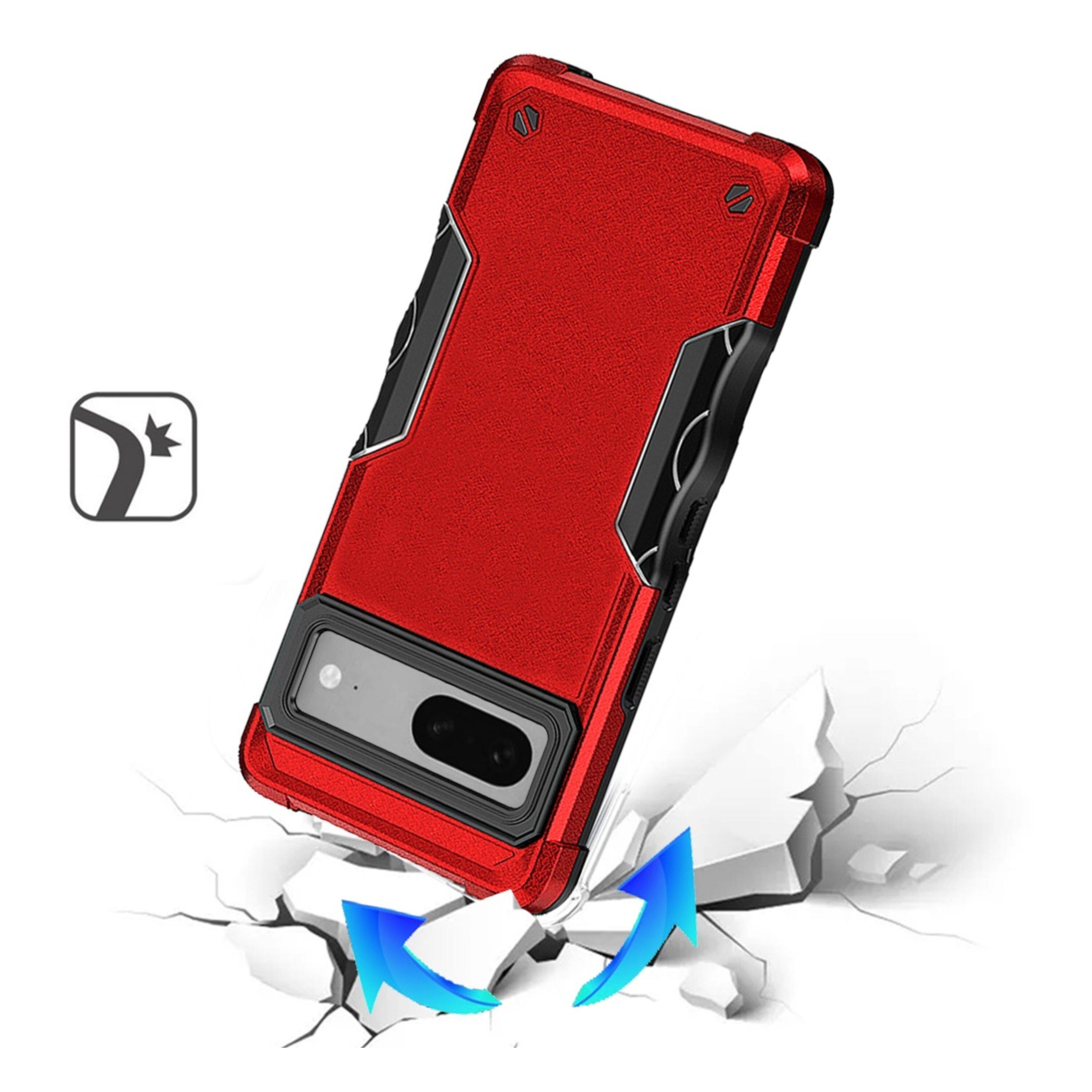Left. Kitcheniva - Armor Style Grip Case With Tempered Glass For Google Pixel 9a Red - Red.