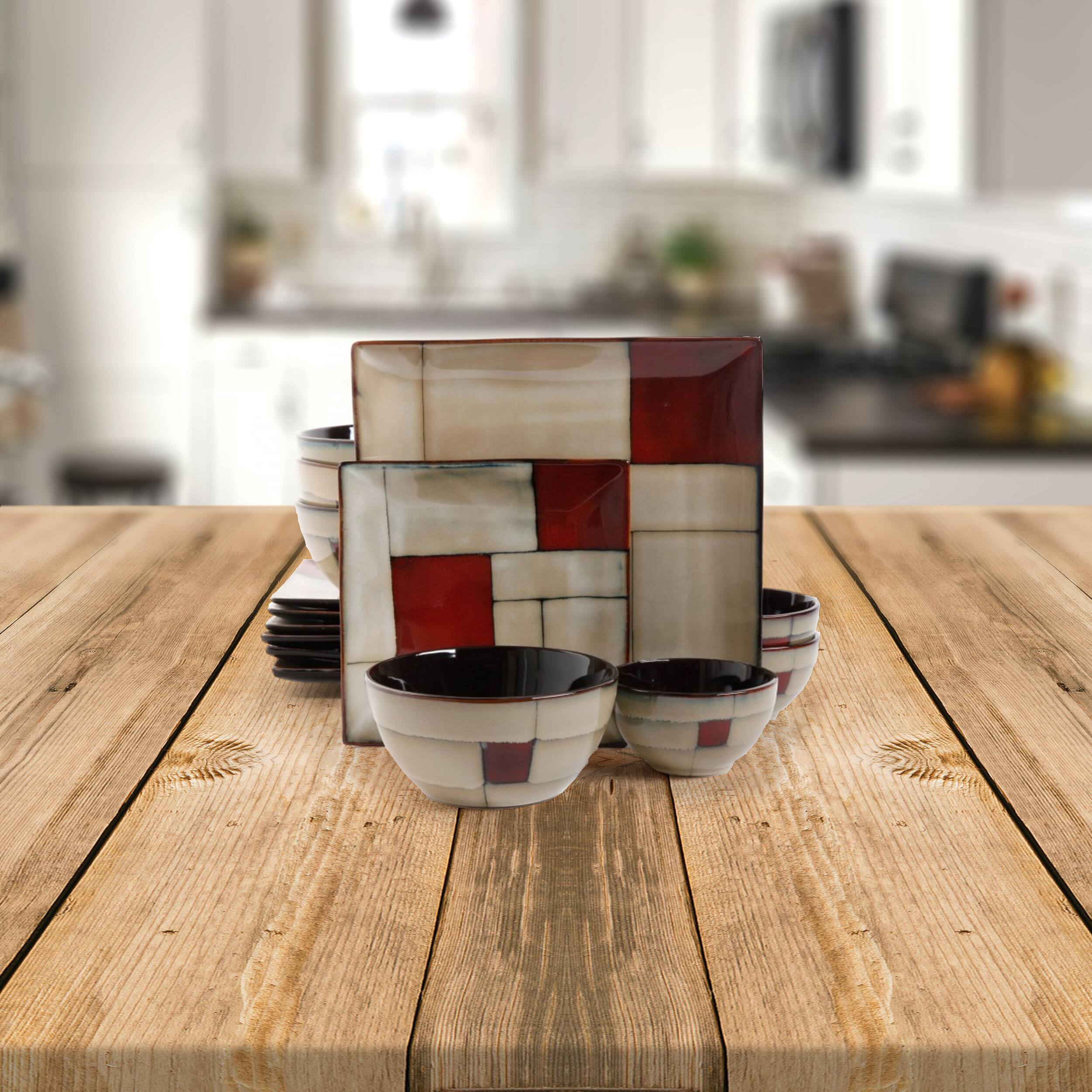 Alt View 4. Gibson - Gibson Elite Azeal 16 Piece Double Bowl Dinnerware Set in Taupe - Taupe.