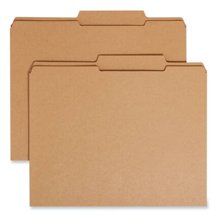 Front. Smead Manufacturing - Reinforced Heavyweight Kraft File Folder, 2/5-Cut Tabs: Right of Center, Letter, 0.75" Expansion, Brown, 100/BX.