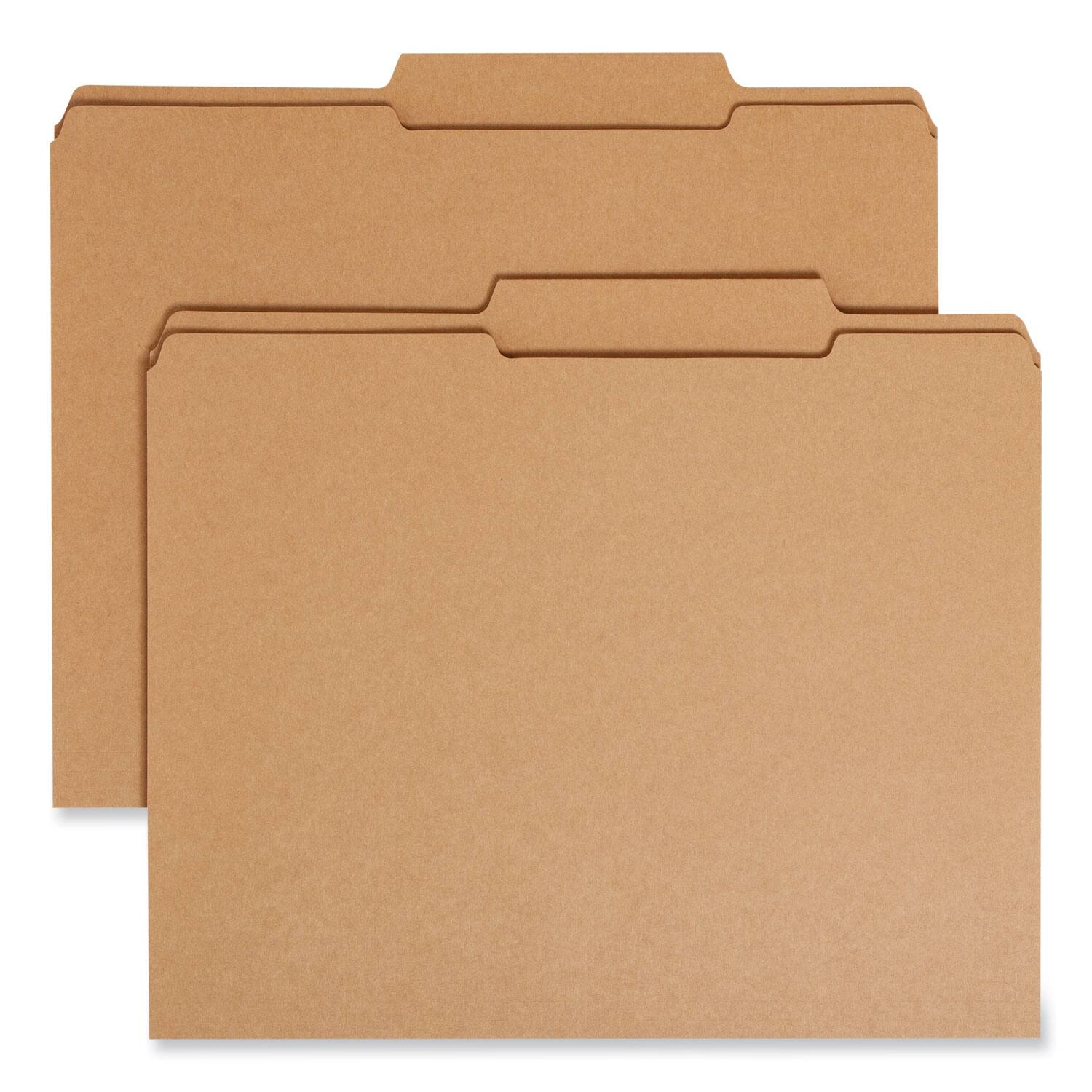Front. Smead Manufacturing - Reinforced Heavyweight Kraft File Folder, 2/5-Cut Tabs: Right of Center, Letter, 0.75" Expansion, Brown, 100/BX.