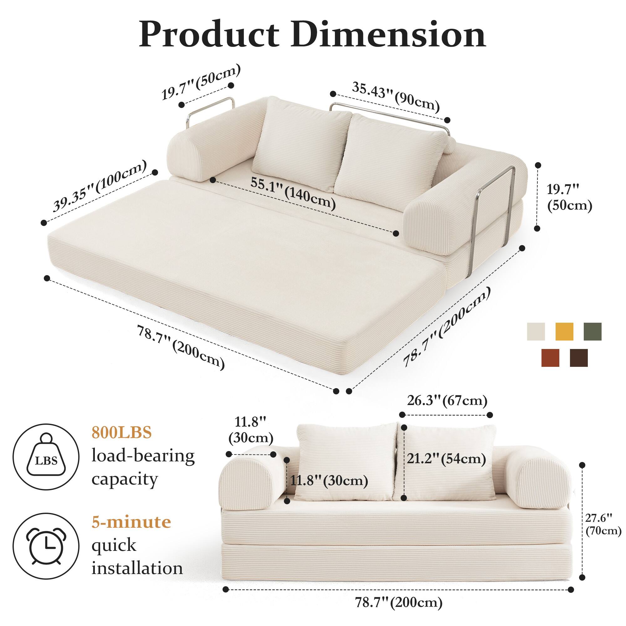 Product Dimension

- 19.7" (50cm)
- 35.43" (90cm)
- 39.35" (100cm)
- 55.1" (140cm)
- 78.7" (200cm)
- 26.3" (67cm)
- 21.2" (54cm)
- 11.8" (30cm)
- 27.6" (70cm)

800LBS load-bearing capacity

5-minute quick installation