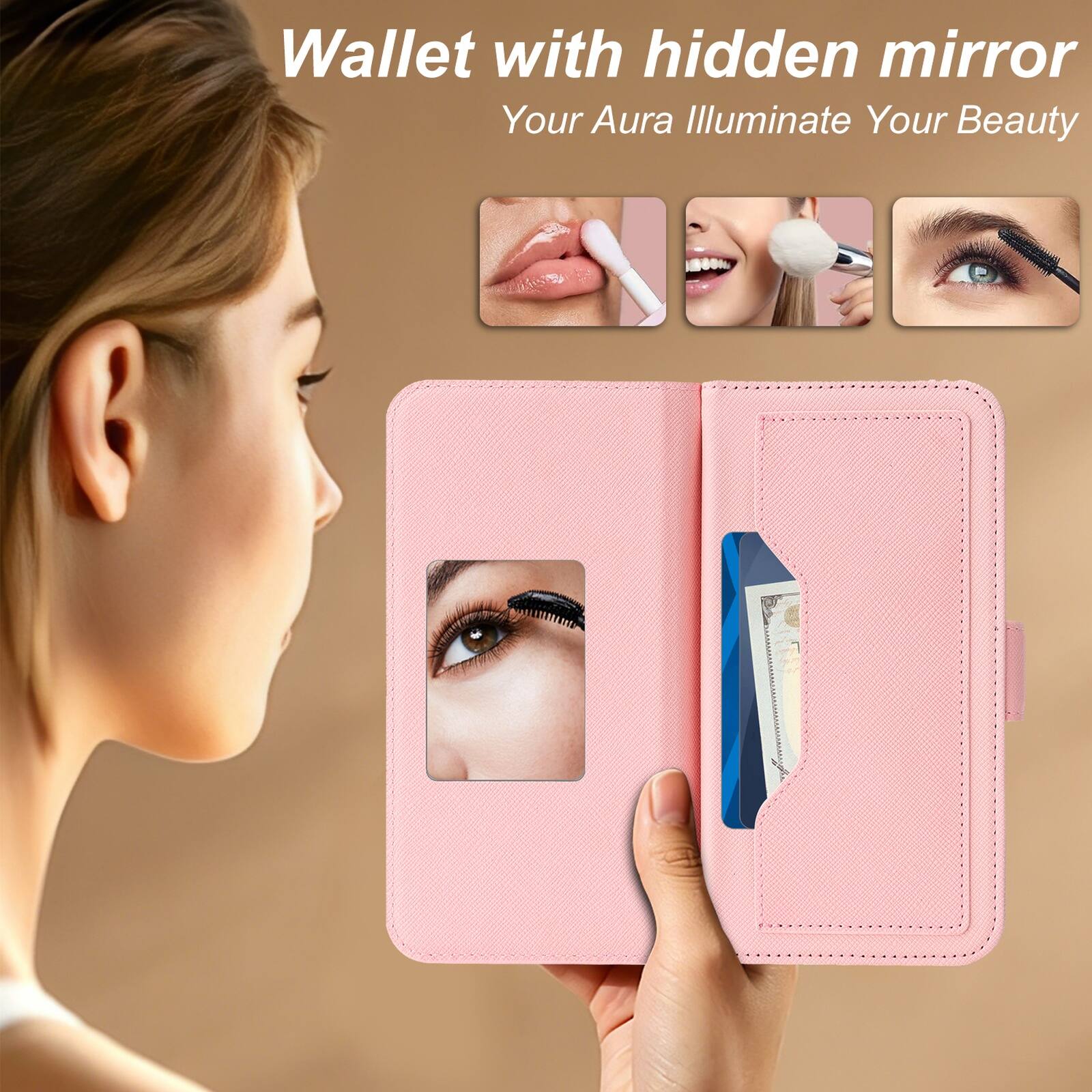 Wallet with hidden mirror  
Your Aura Illuminate Your Beauty