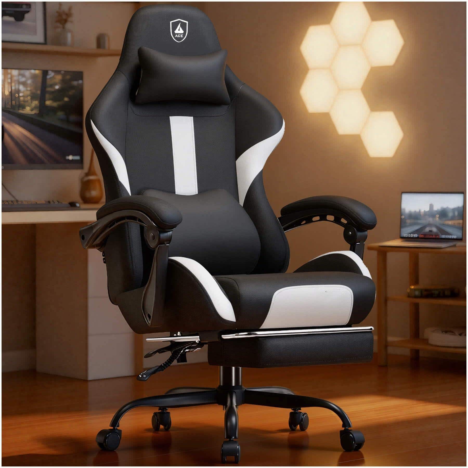 Hirose Alice - GTPLAYER Gaming Chair with Foot Rest & Pocket Spring Cushion, Ergonomic High Back Computer Desk Chair with - Black Large