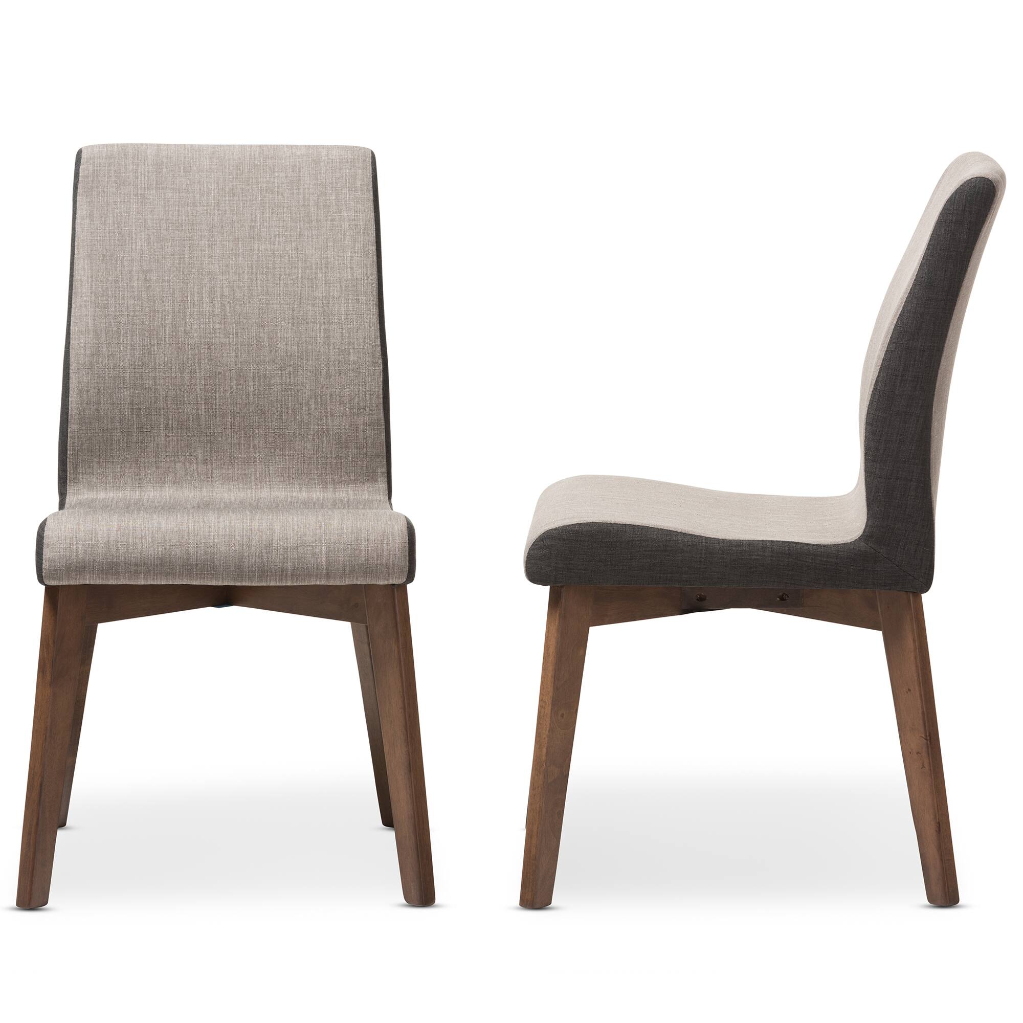 Left. Baxton Studio - Kimberly Mid-Century Modern Fabric Dining Chair - "Gravel" Multi Color/"Walnut" Brown.