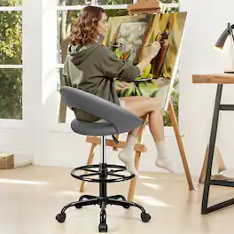 KERDOM - Tall Office Chair for Standing Desk, Painting Drafting Chair, Swivel Counter Bar Stool with Footrest, Adjustable Height - Gray