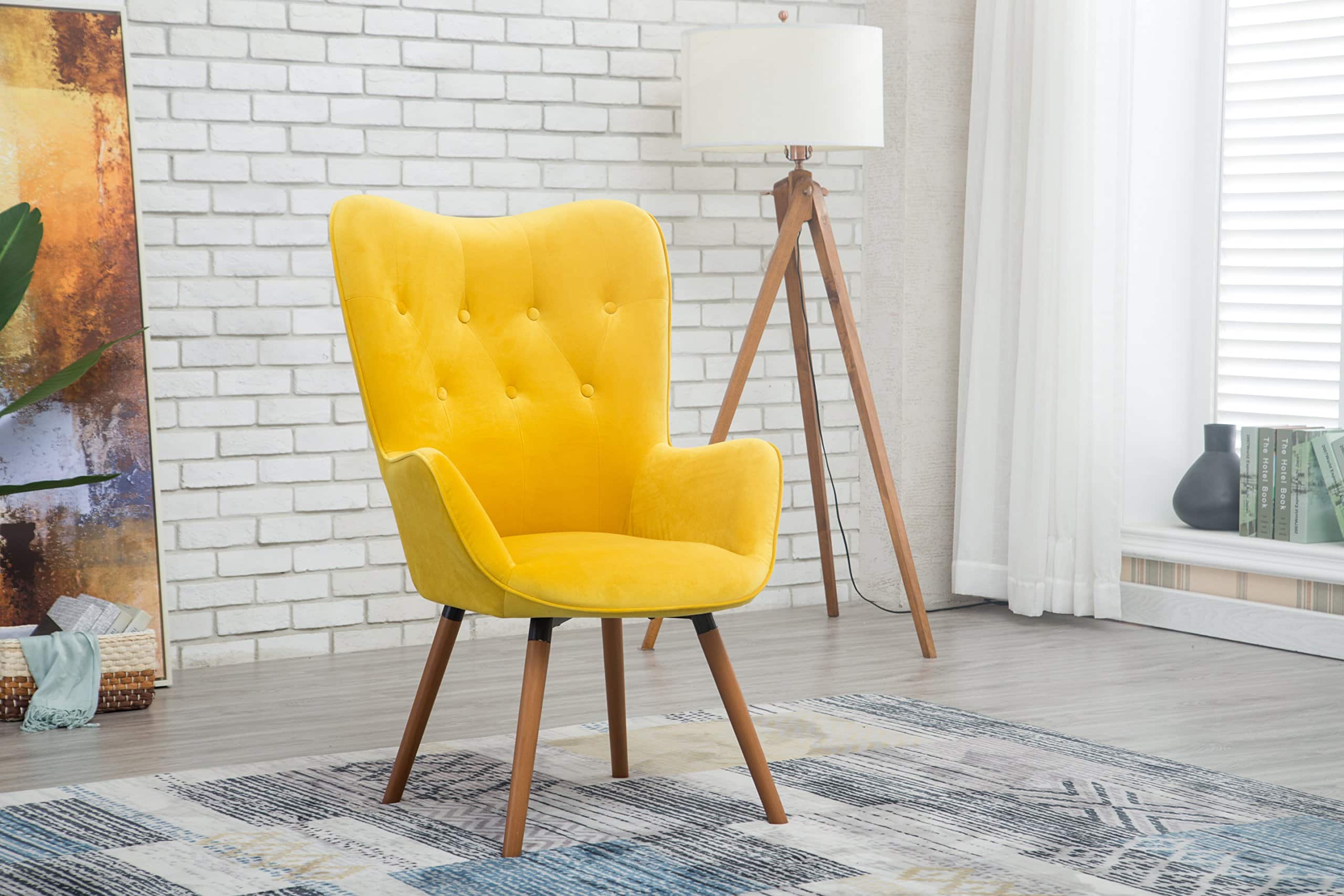 JETRANSPORT - Doarnin Contemporary Silky Tufted Button Accent Chair Mauve VelvetLUXURIOUSUPHOLSTERY: Experience ultimate - Yellow