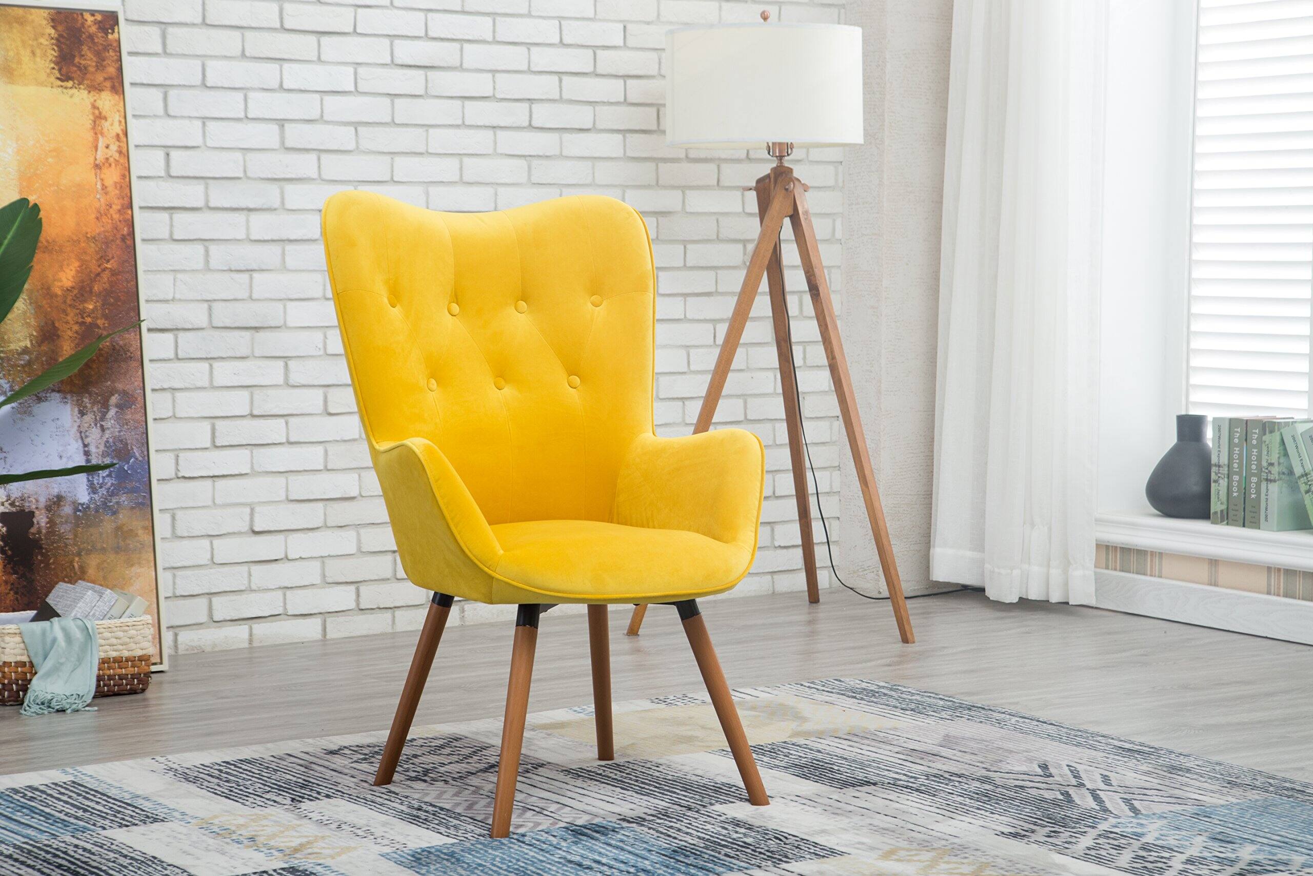 JETRANSPORT - Doarnin Contemporary Silky Tufted Button Accent Chair Mauve VelvetLUXURIOUSUPHOLSTERY: Experience ultimate - Yellow