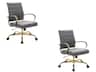 LeisureMod - (Set of 2) Benmar Leather Office Chair with Gold Accents, Adjustable Height, Swivel Ergonomic Design for Home Office - Gray